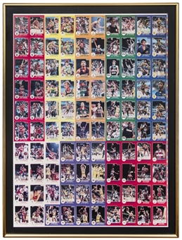 1984-85 Star Basketball Uncut Sheet (100 Cards) Including #101 Michael Jordan and (2) Jordan Rookie Cards! Framed to 30x40"